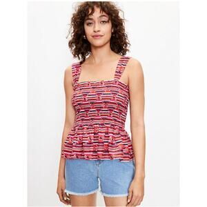 LOFT Red Colorful Ikat Smocked Peplum Cami Plum Kiss // M
